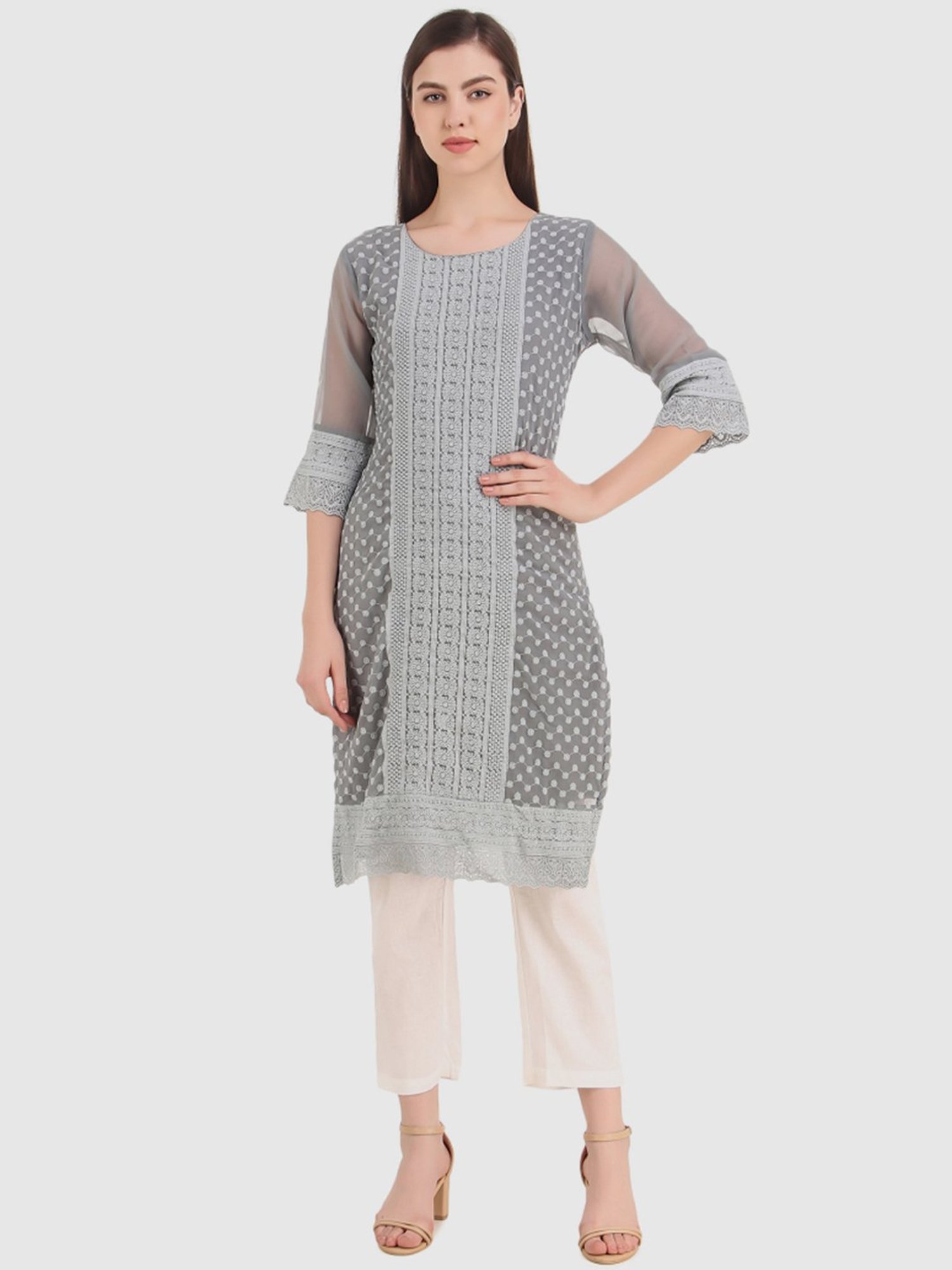 SWAGG INDIA Grey Embroidered Straight Kurta