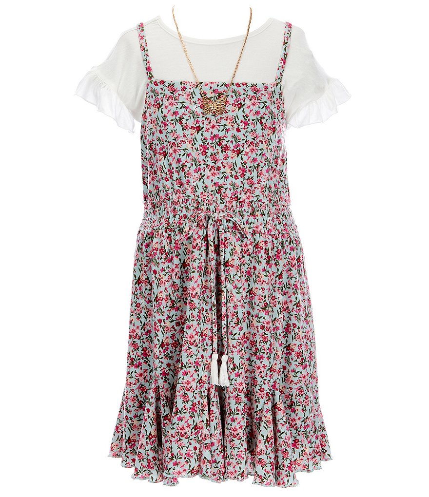 Rare Editions Big Girls 7-16 Ruffle-Sleeve Tee & Floral Gauze A-Line Dress Set