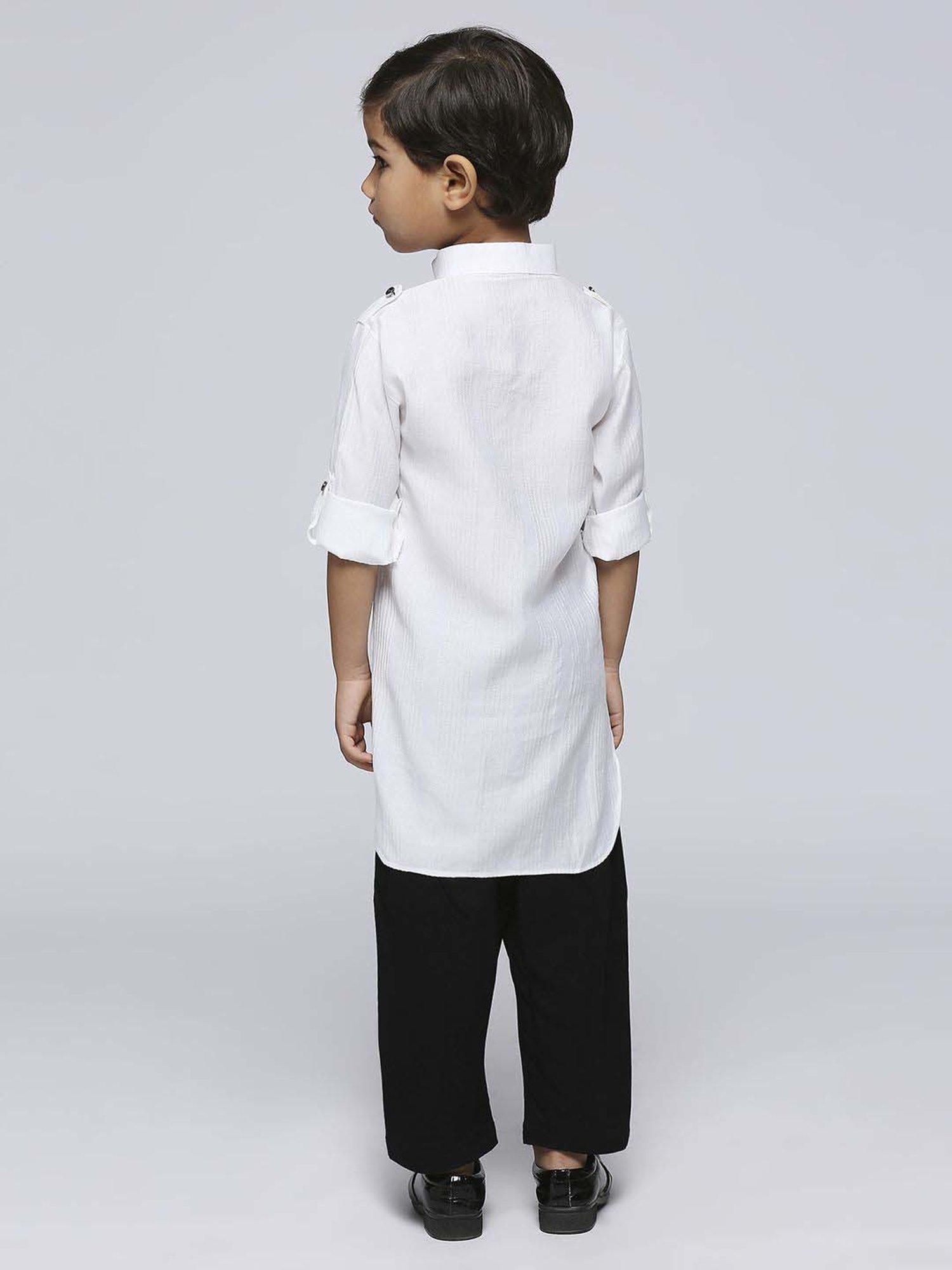 Kids Island Boys White Cotton Solid Full Sleeves Kurta Set