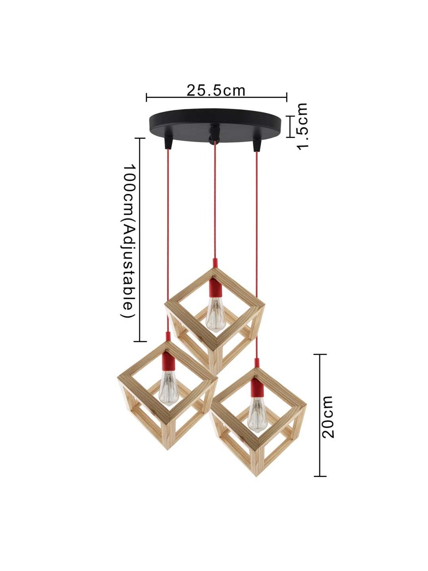 Homesake 3-Lights Round Cluster Beige Wooden Modern Nordic Cube Hanging Light  (Bulb not included)