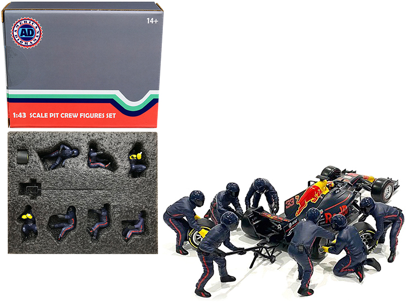 Formula One F1 Pit Crew 7 Figurine Set Team Blue for 1/43 Scale Models by American Diorama