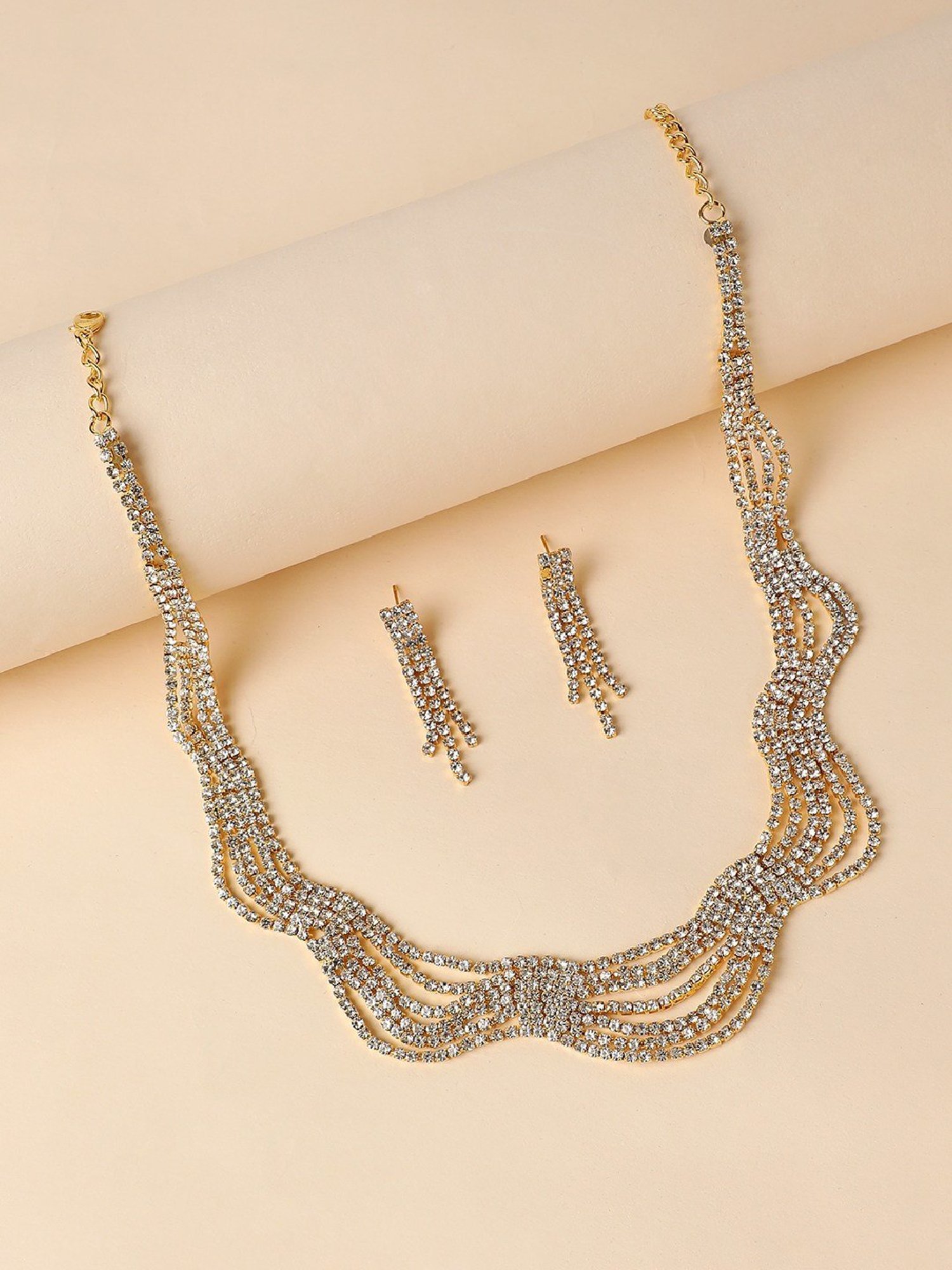 Sohi Silver Plated Designer Party Necklace and Earring Set For Women