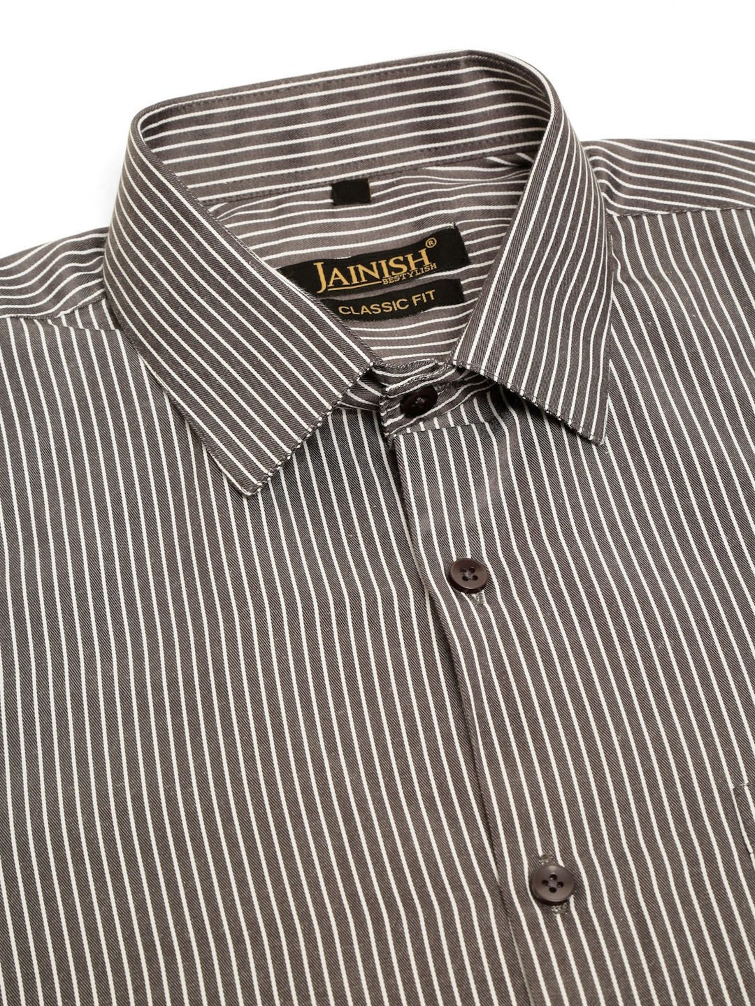 Jainish Brown Regular Fit Striped Shirt
