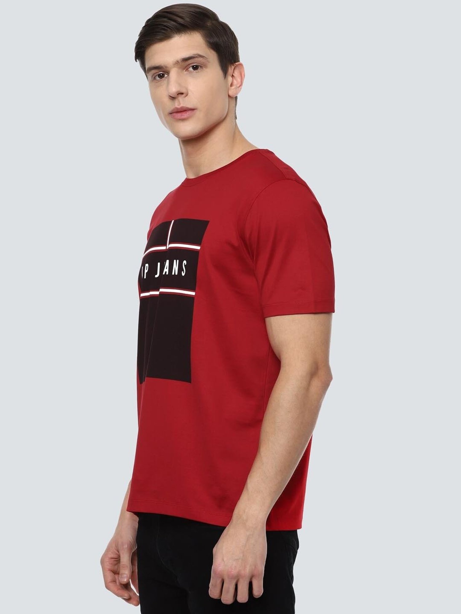 Louis Philippe Jeans Red Cotton Slim Fit Printed T-Shirt