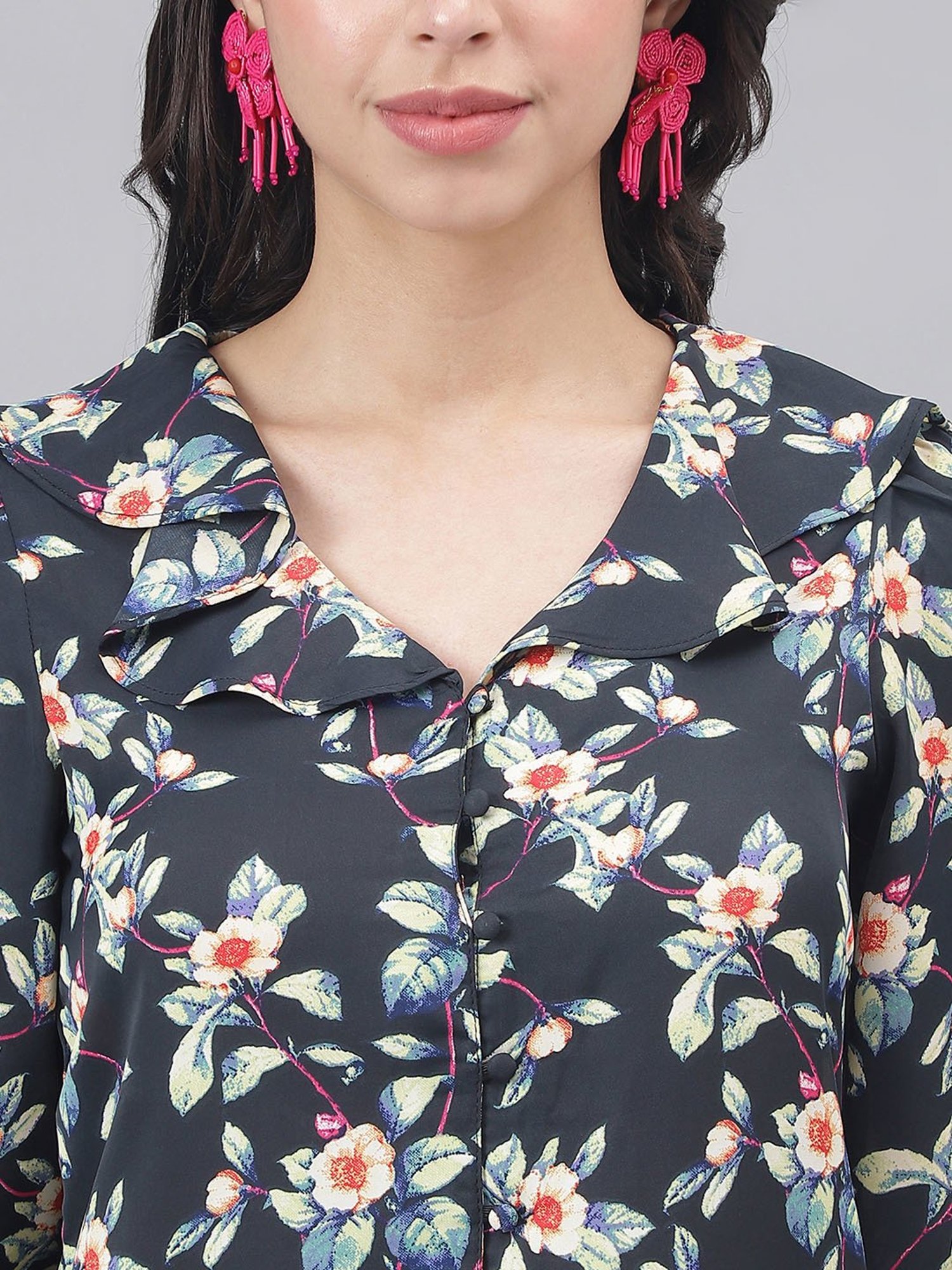 Latin Quarters Black Floral Print Top