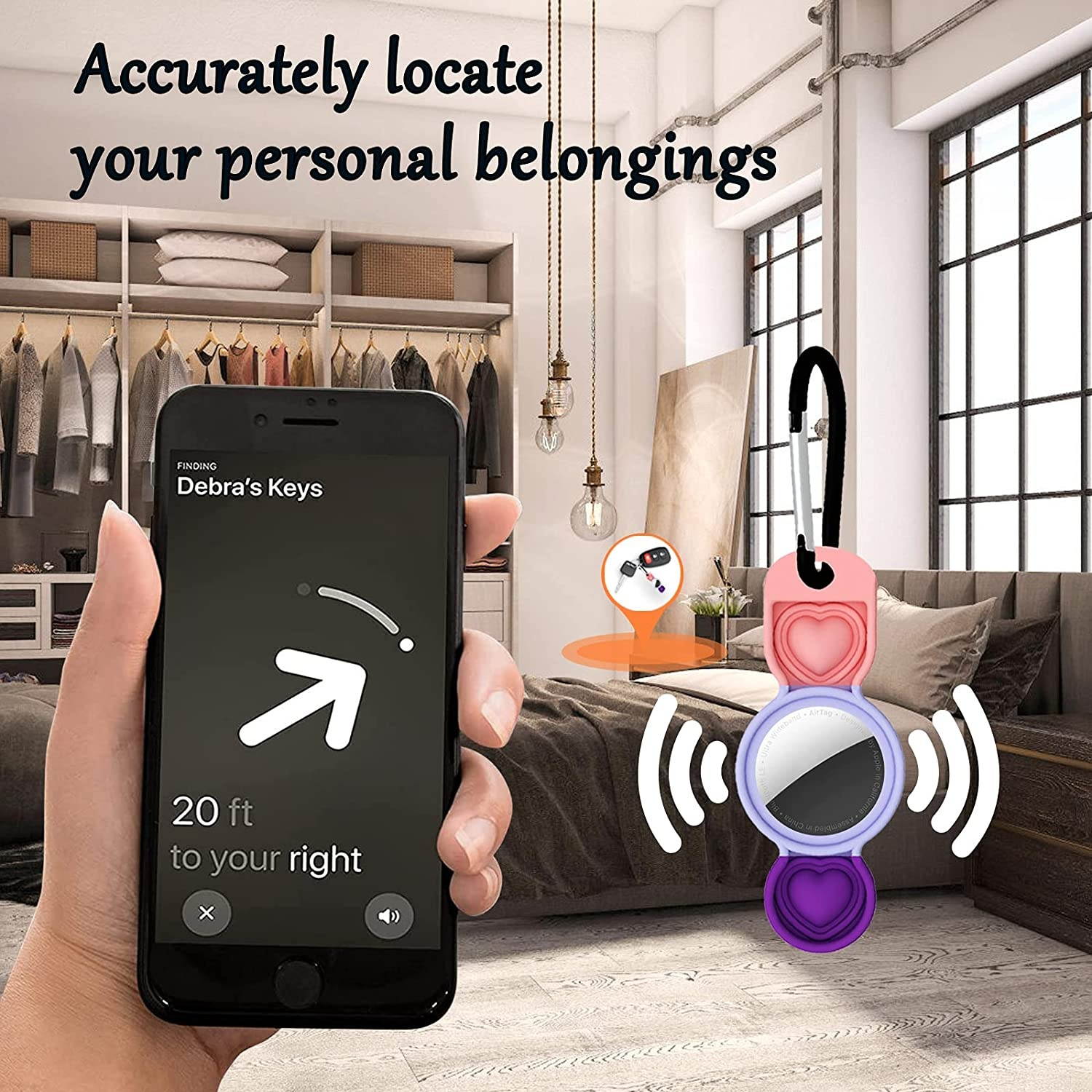 yinhua Airtag Keychain 2 Pack, Airtag Silicone Case with Bubble Fidget, Protective Cover Compatible with Airtag 2021, Stress Relieve, Anti-Scratch, Contrasting Color, Airtag Not Included