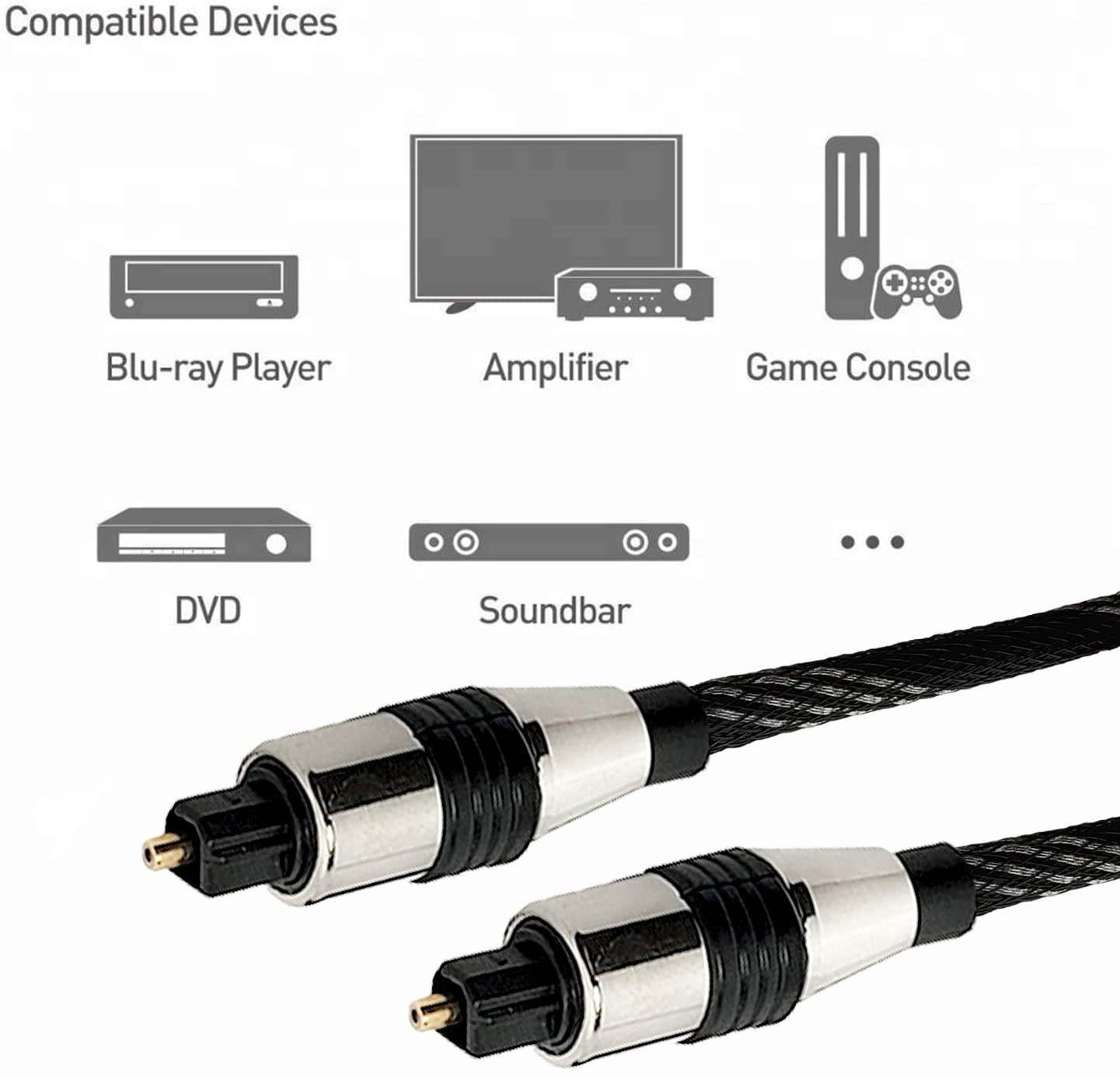 6FT Premium Nylon Digital Audio Optical Fiber Cable Toslink SPDIF Cord