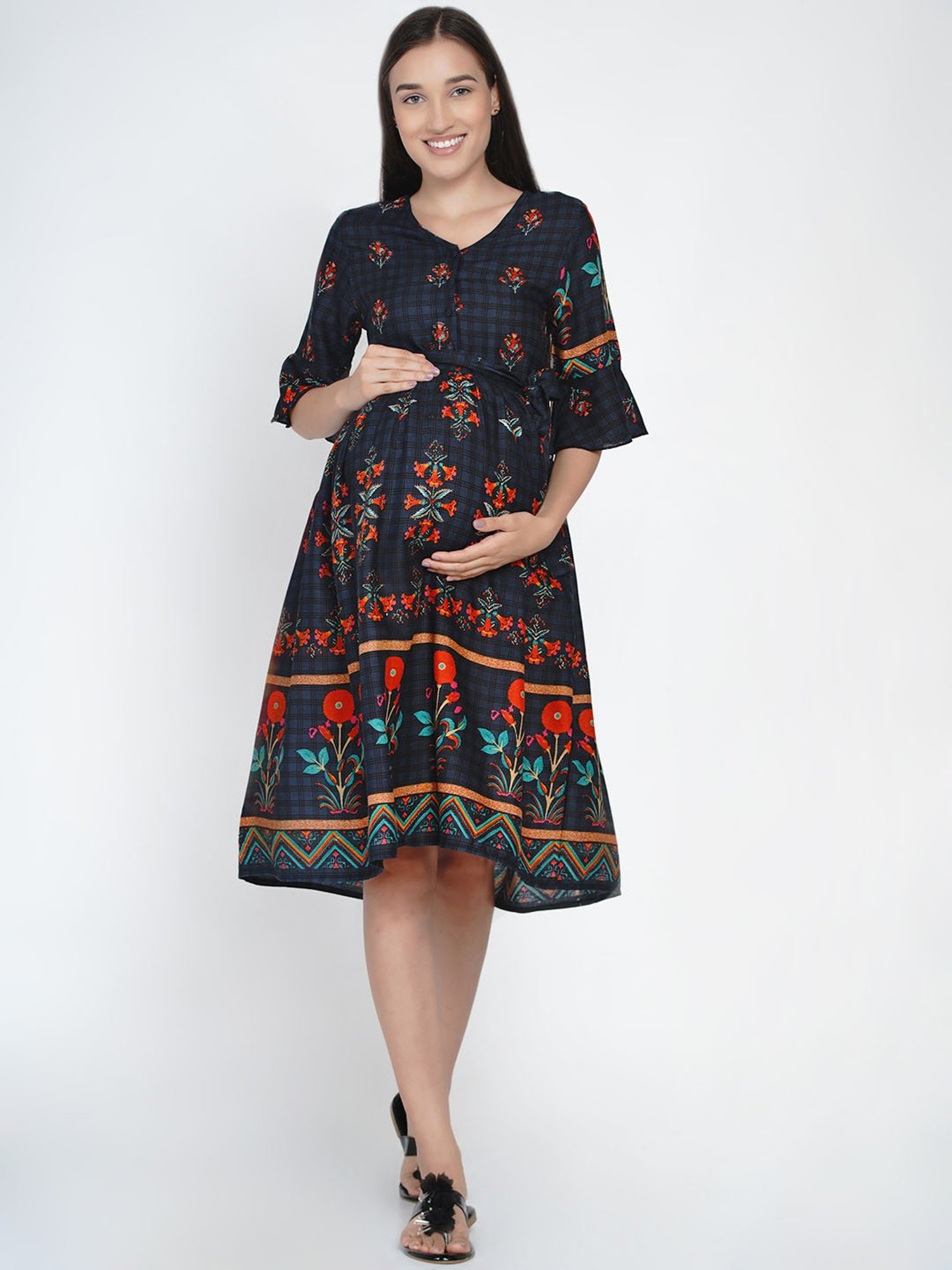 Mine4Nine Multicolor Floral Print Maternity Dress
