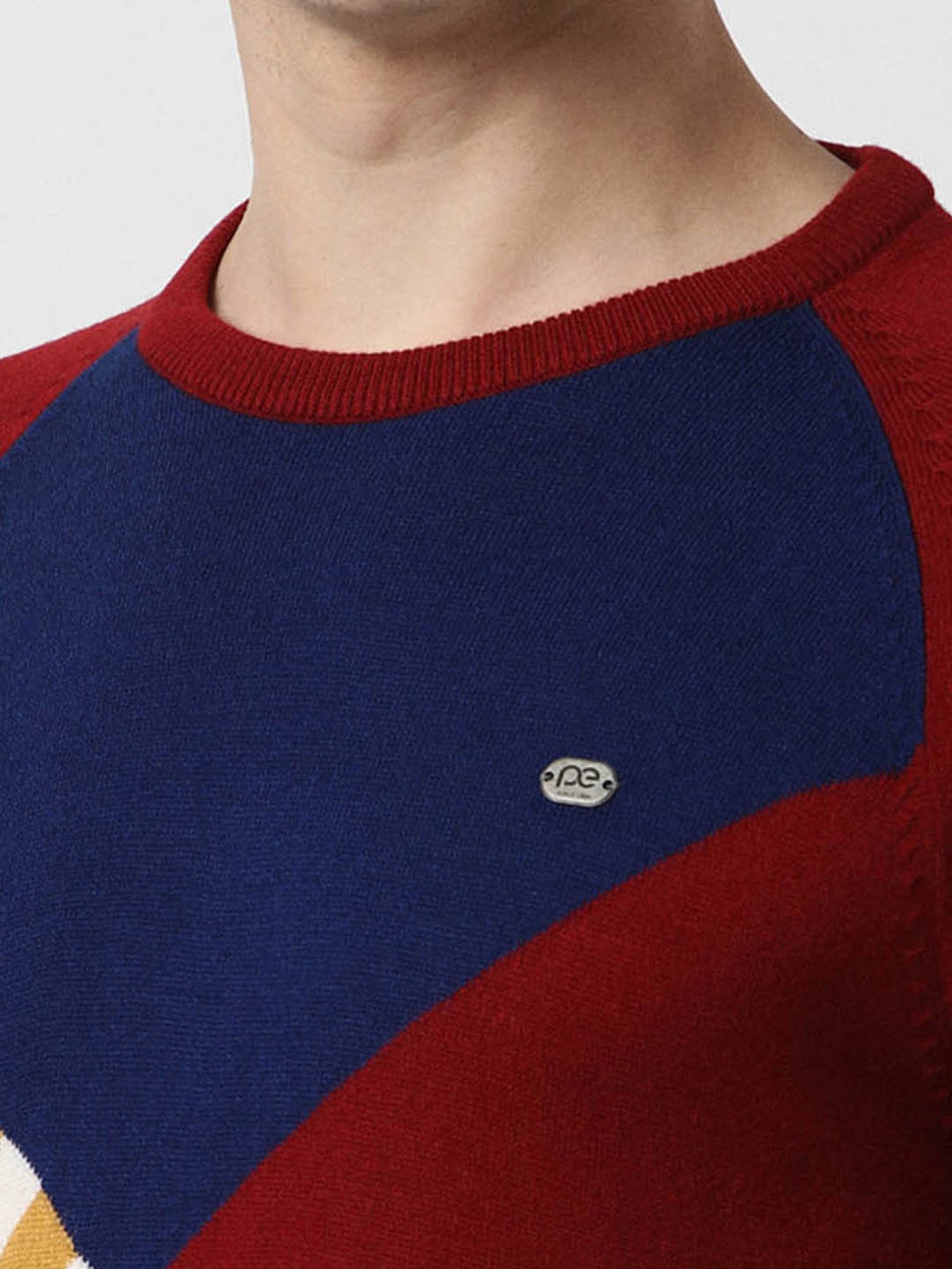 Peter England Casuals Maroon Regular Fit Colour Block Sweater