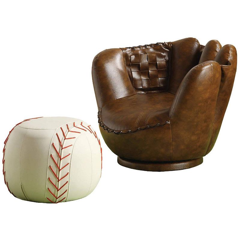 Baseball Glove Chair & Ottoman Brown - Benzara
