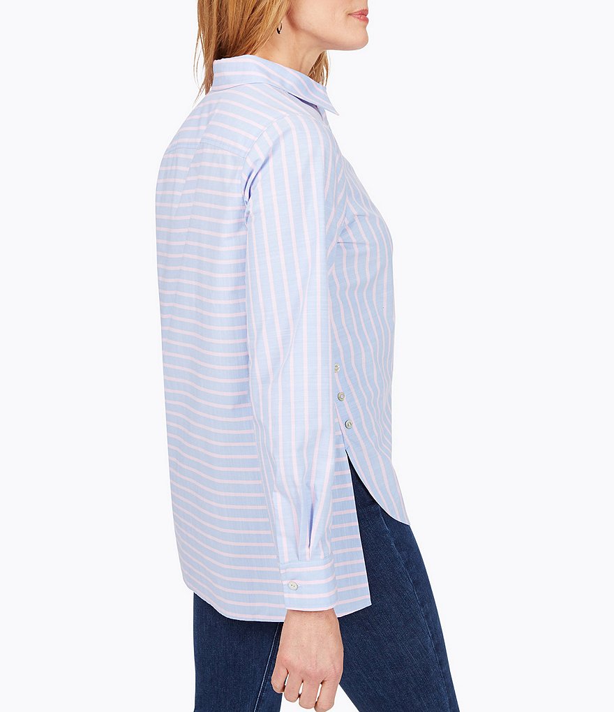 Foxcroft Anya Boyfriend Striped Button Front Shirt