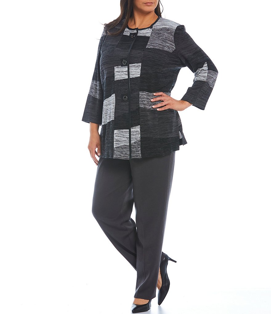 Ali Miles Plus Size Mixed Animal Print Open-Front Drop Needle Onion Skin Jacket