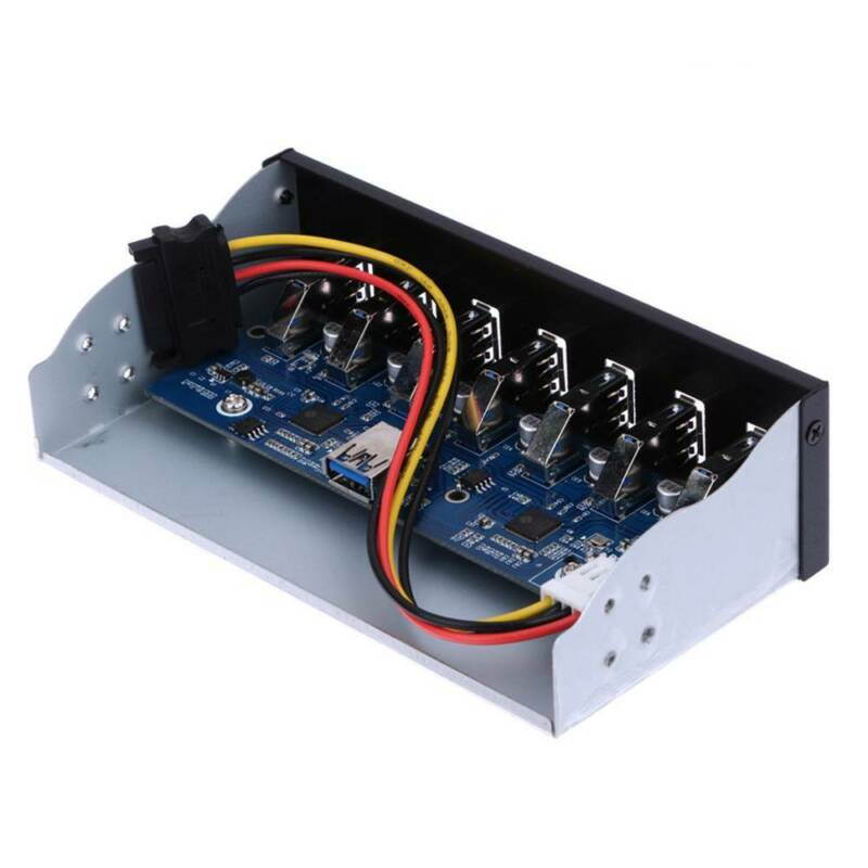 7 Port USB 3.0 5.25" Internal CD-ROM Bay Front Panel USB Hub, 7 x USB 3.0 to Motherboard USB 19 PIN Hub Splitter for Desktop
