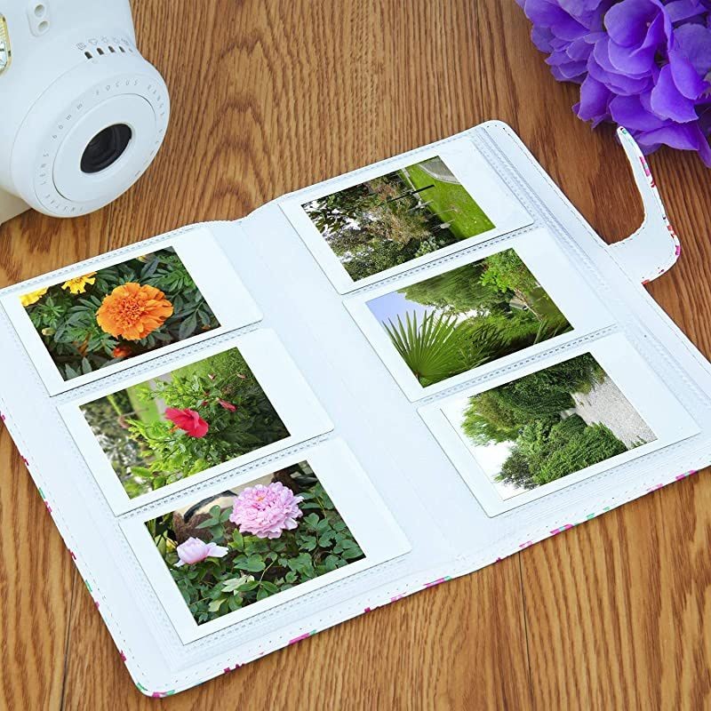 Floral Wallet PU Leather Photo Album Compatible with Fujifilm Instax Mini 11 9 8 90 8+ 26 Instant Camera Film, Polaroid Snap Zip Z2300 PIC-300 Film (White Floral)