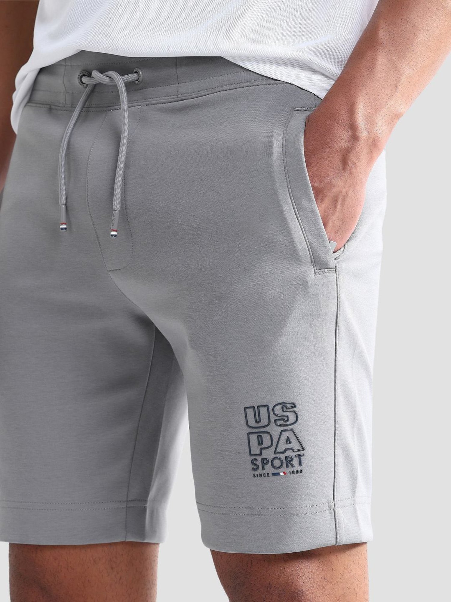 USPA Active Grey Slim Fit Logo Printed Sports Shorts