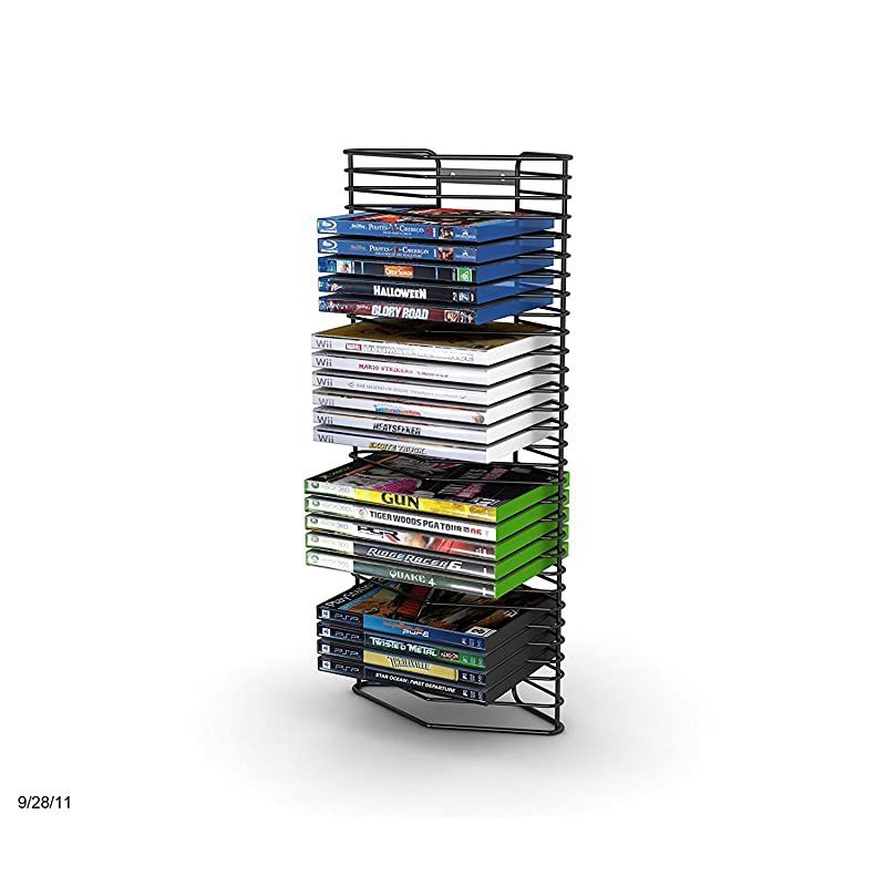 Onyx 28 Wire DVDTower Holds 28 DVDsBluRays or PS3 Games Wall Mount or Freestanding in Black Steel PN 1331