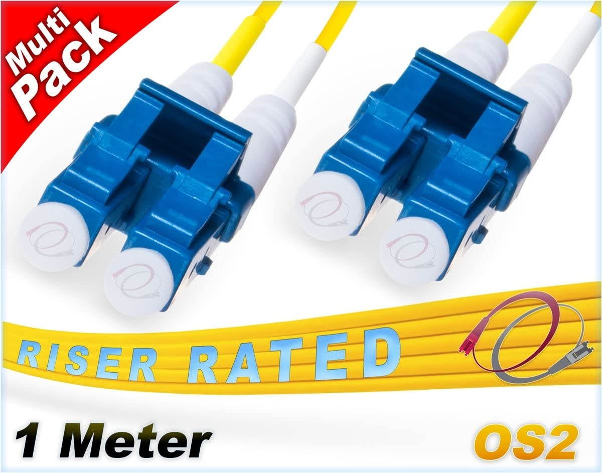 FiberCablesDirect 2Pk 1M OS2 LC LC Single Mode Fiber Patch Cables - 2 Pack | Duplex 9/125 LC to LC Singlemode Jumper Cord 1 Meter (3.28ft) | Pack Options: 2 4 6 10 12 24 | Patch-Cord lc-lc
