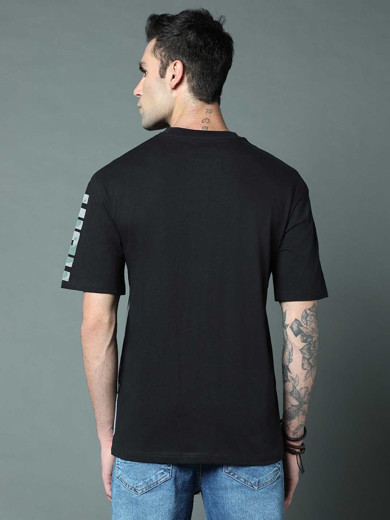 High Star Black Relaxed Fit Printed Crew T-Shirt