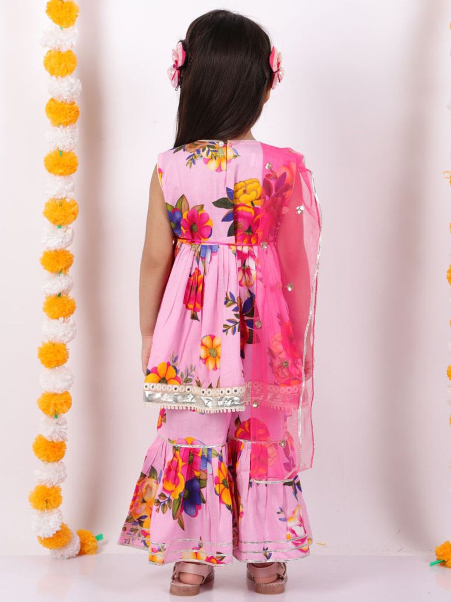 Little Bansi Kids Pink Cotton Printed Suit Set