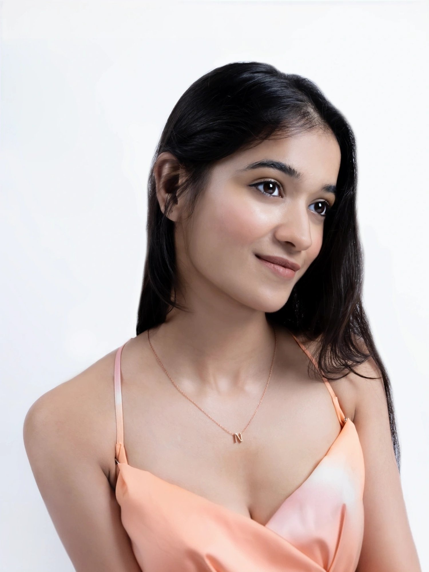 Touch925 Sterling Silver Noble N Initial Rose Gold Chain Pendant