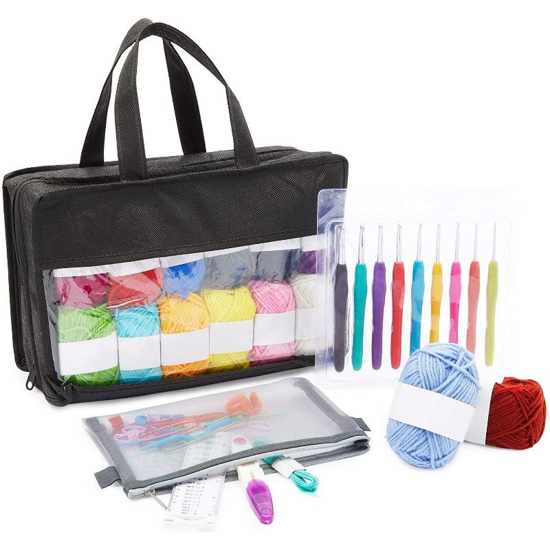 Bright Creations 55 Pieces Crochet Kit with Hooks and Medium 4 Acrylic Yarn, Sewing Kits, Arts and Crafts