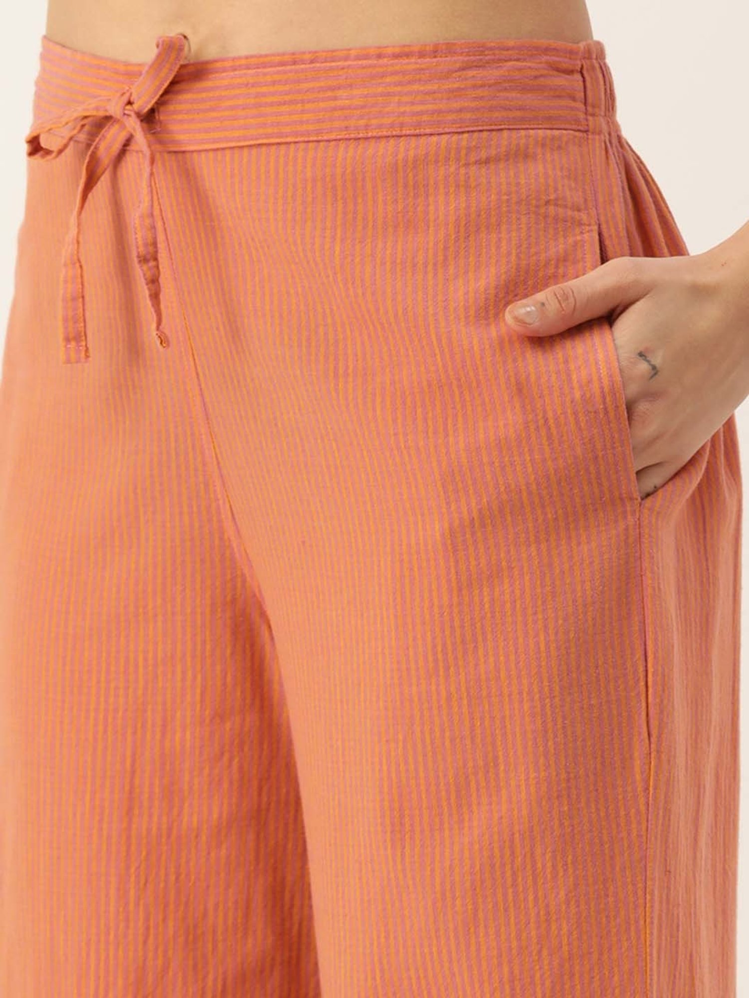 Clt.s Peach Cotton Embroidered Kurta Palazzo Set