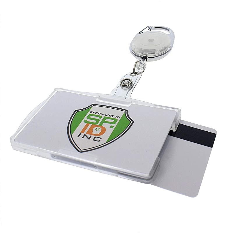 2 Pack - Premium Two Card ID Badge Holder - Works Vertical or Horizontal - with Retractable Carabiner Badge Reel by  (Clear/Frosted)