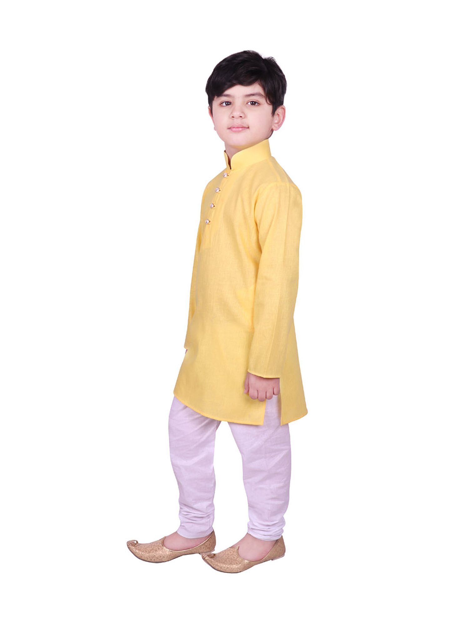 SG Yuvraj Kids Yellow & White Solid Kurta with Pyjamas