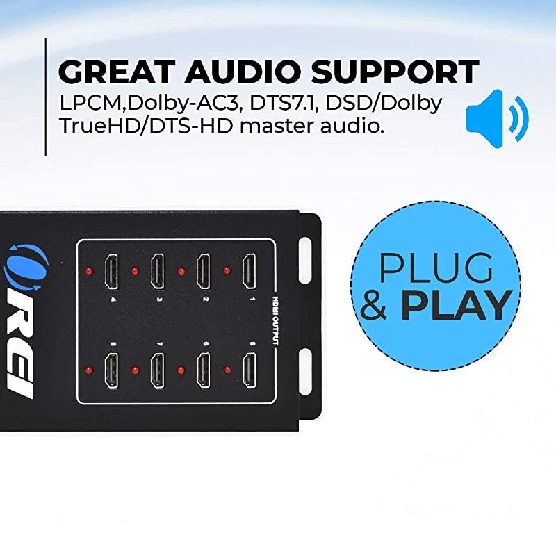 1x8 8 Ports HDMI Powered Splitter by  for Full HD 1080P 4K @ 30Hz & 3D Support (One Input To Eight Outputs), Model Number: HDS-108