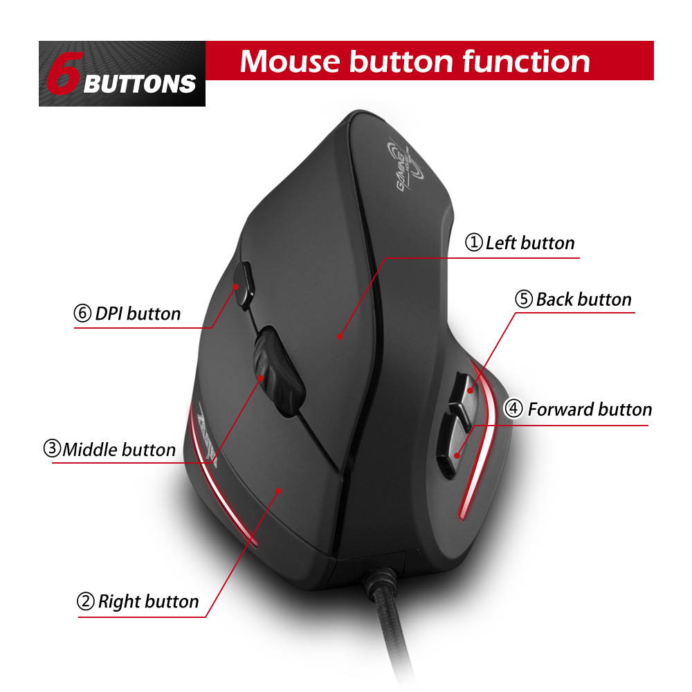 USB Wired Vertical Optical Gaming Mouse Ergonomic 4 Gears 3200 DPI 6 Buttons Gaming Mice for Laptop Desktop PC Computer