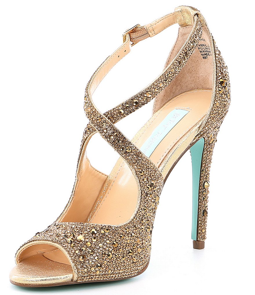 Blue by Betsey Johnson Sage Rhinestone Jeweled Satin Peep Toe Dress Sandals