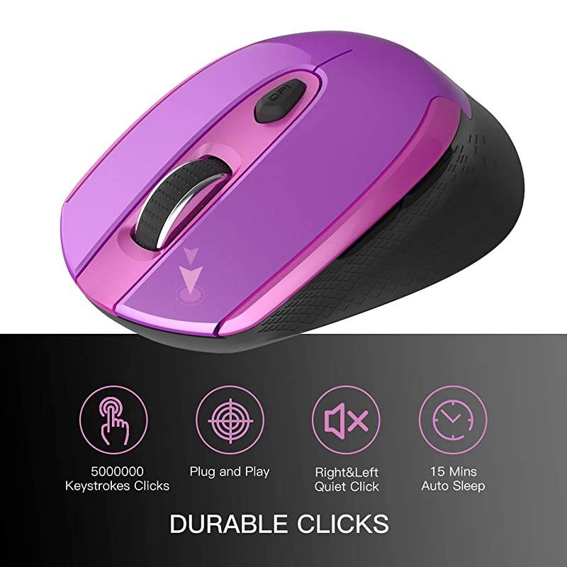 Wireless Computer Mouse Multifunctional Wireless Mouse  24G Slim Cordless Mouse Less Noise for Laptop Ergonomic Optical with USB Mouse for Laptop Deskbtop MacBook Purple