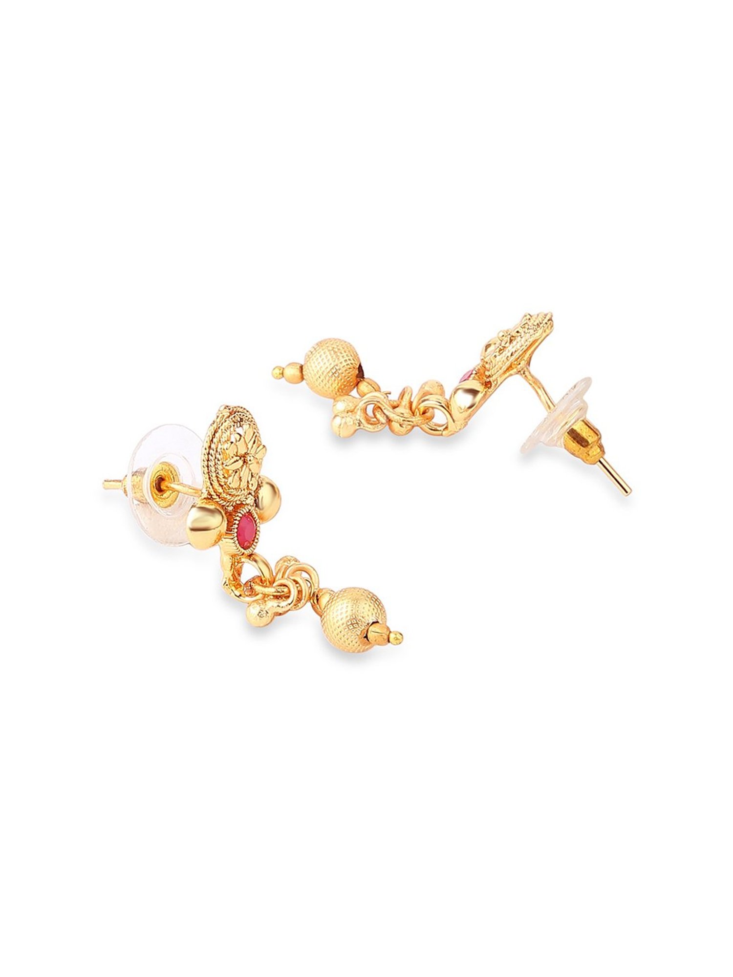 Fida Ethnic Gold-Plated Red & Green Stone Studded Floral & Ghungroo Temple Necklace Set for Women