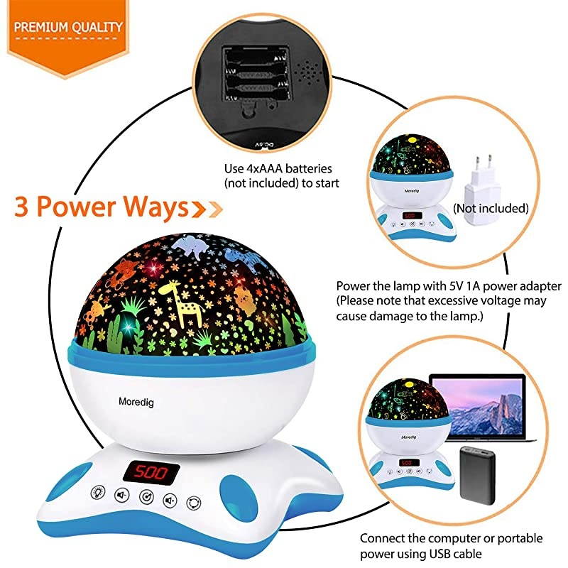 Baby Projector with Timer and Remote Builtin 12 Light Songs 360 Degree Rotating 8 Colorful Lights Romantic Night Lighting Lamp for Birthday Parties Bedroom Blue White