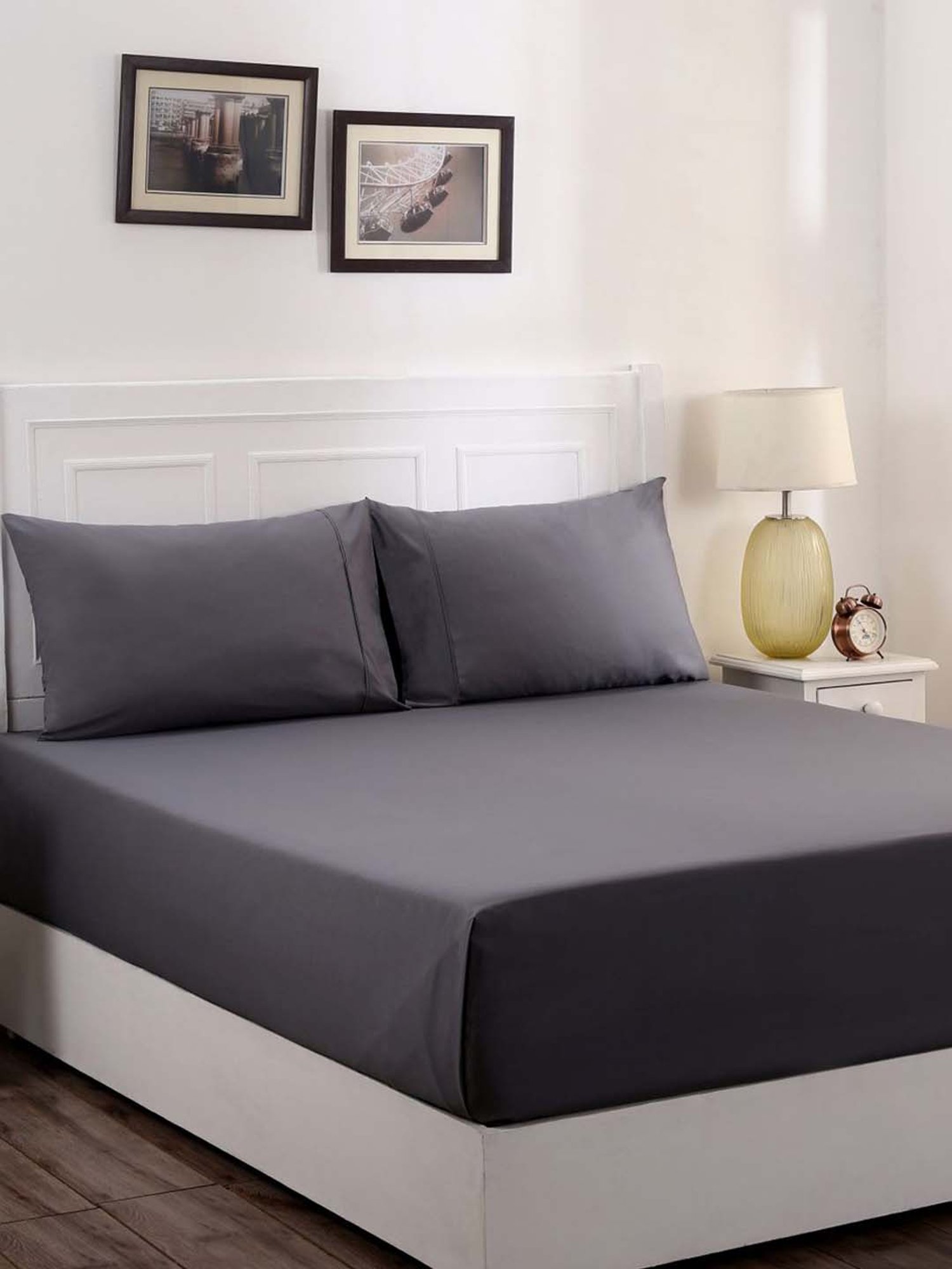 Maspar Dark Grey Cotton 200 TC Bed Sheet Set
