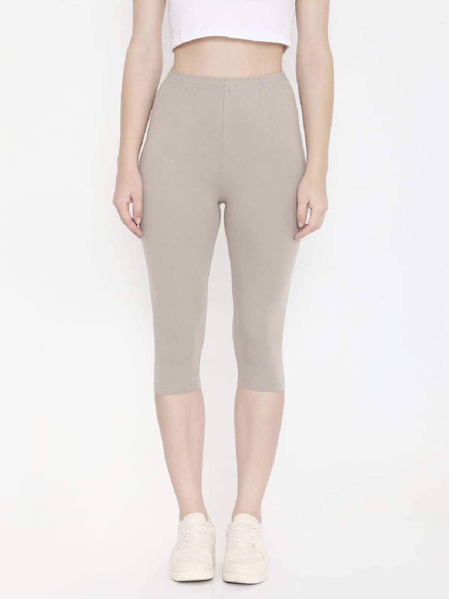 FEELINGS Warm Grey Cotton Plain Capris