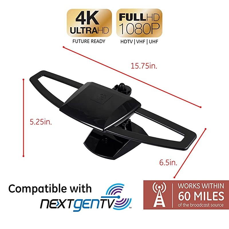 UltraPro Black Stealth Mobile TV Antenna Perfect for Tailgating and Camping Indoor Outdoor Attic Long Ran Antenna Digital HDTV Antenna 4K 1080P VHF UHF 6 ft Coaxial Cable 34140