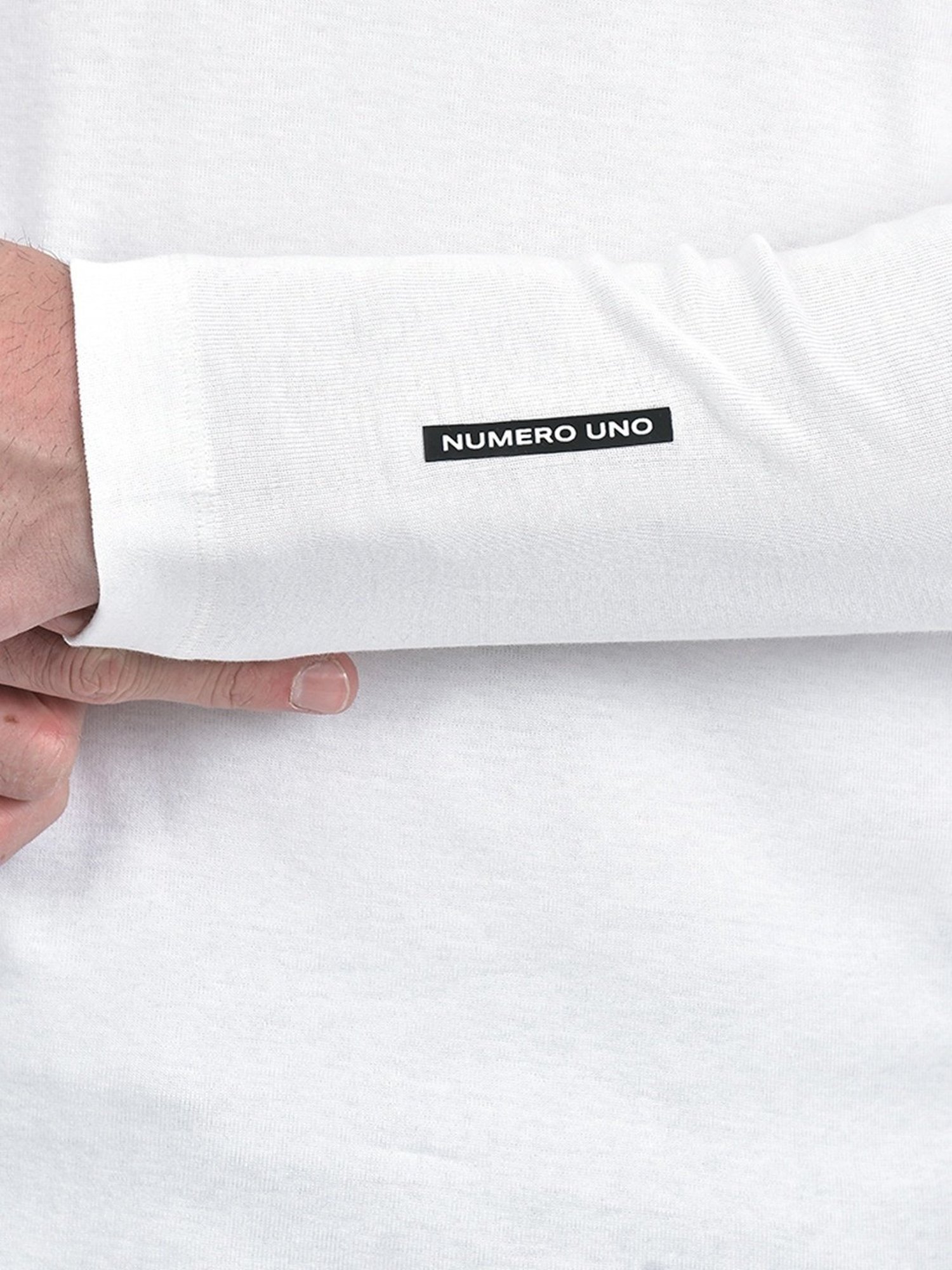 NUMERO UNO Off White Slim Fit Solid Round Neck Brushed Fleece T-Shirt