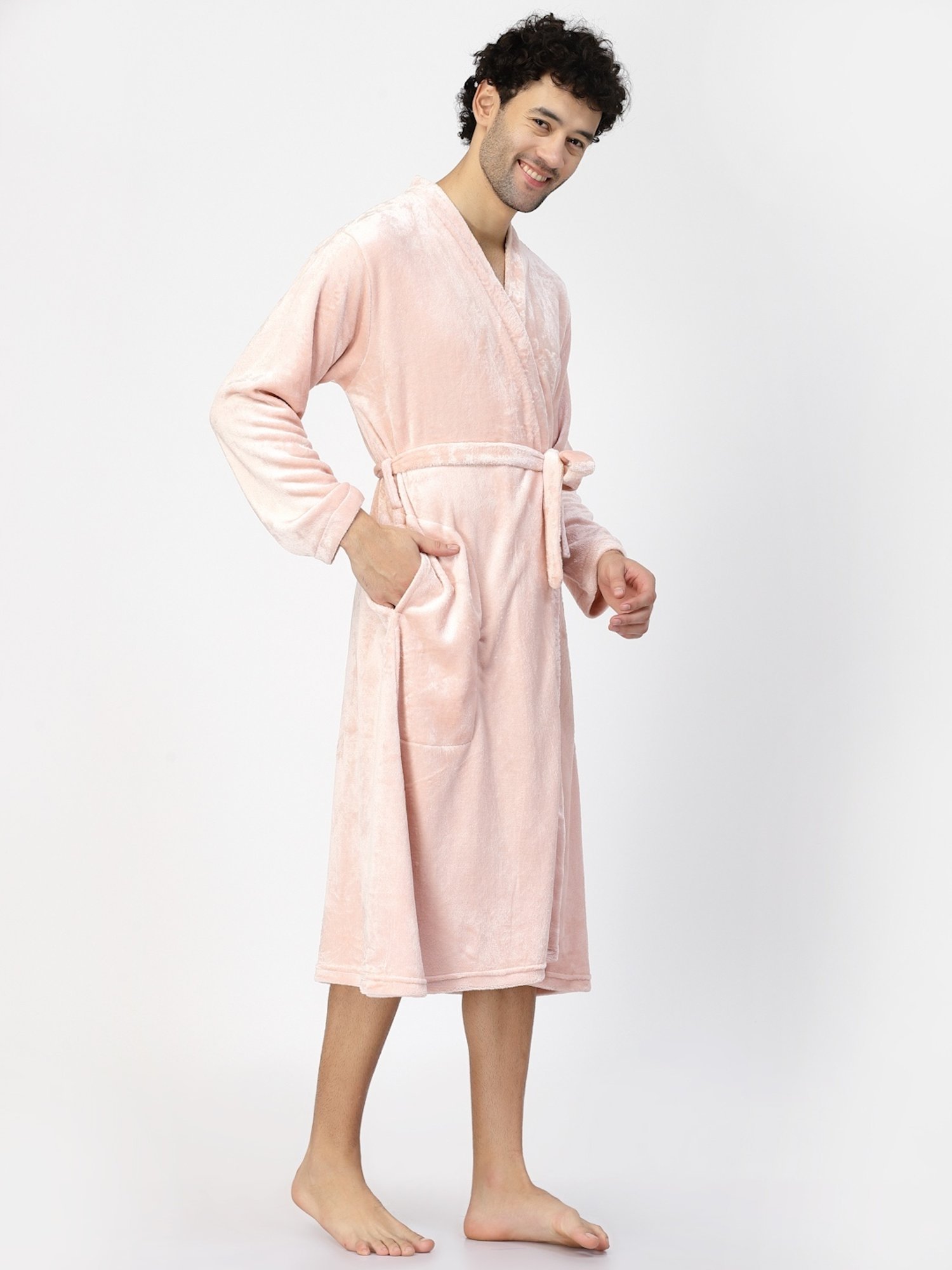 Klotthe Embellished Pink 210 GSM Cotton Bath Robe with Belt