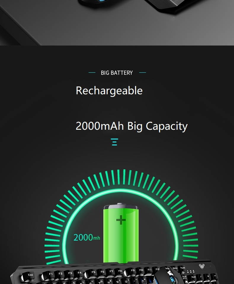 AULA T600 Rechargeable Mechanical Feeling Keyboard, 2.4GHz Wireless Connectivity, 26 Non-conflicting Keys(White Backlit)