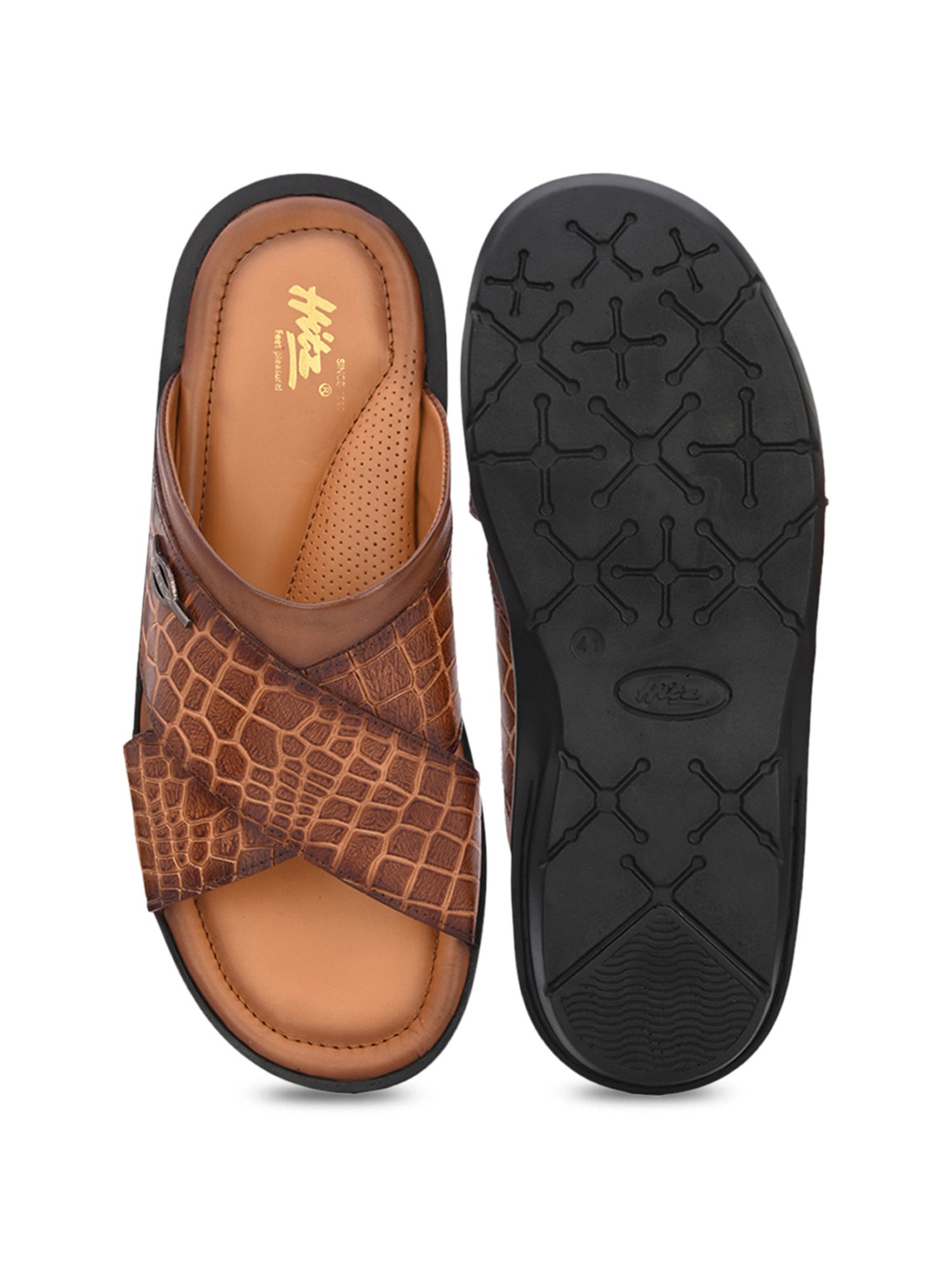 Hitz Men's Tan Cross Strap Sandals