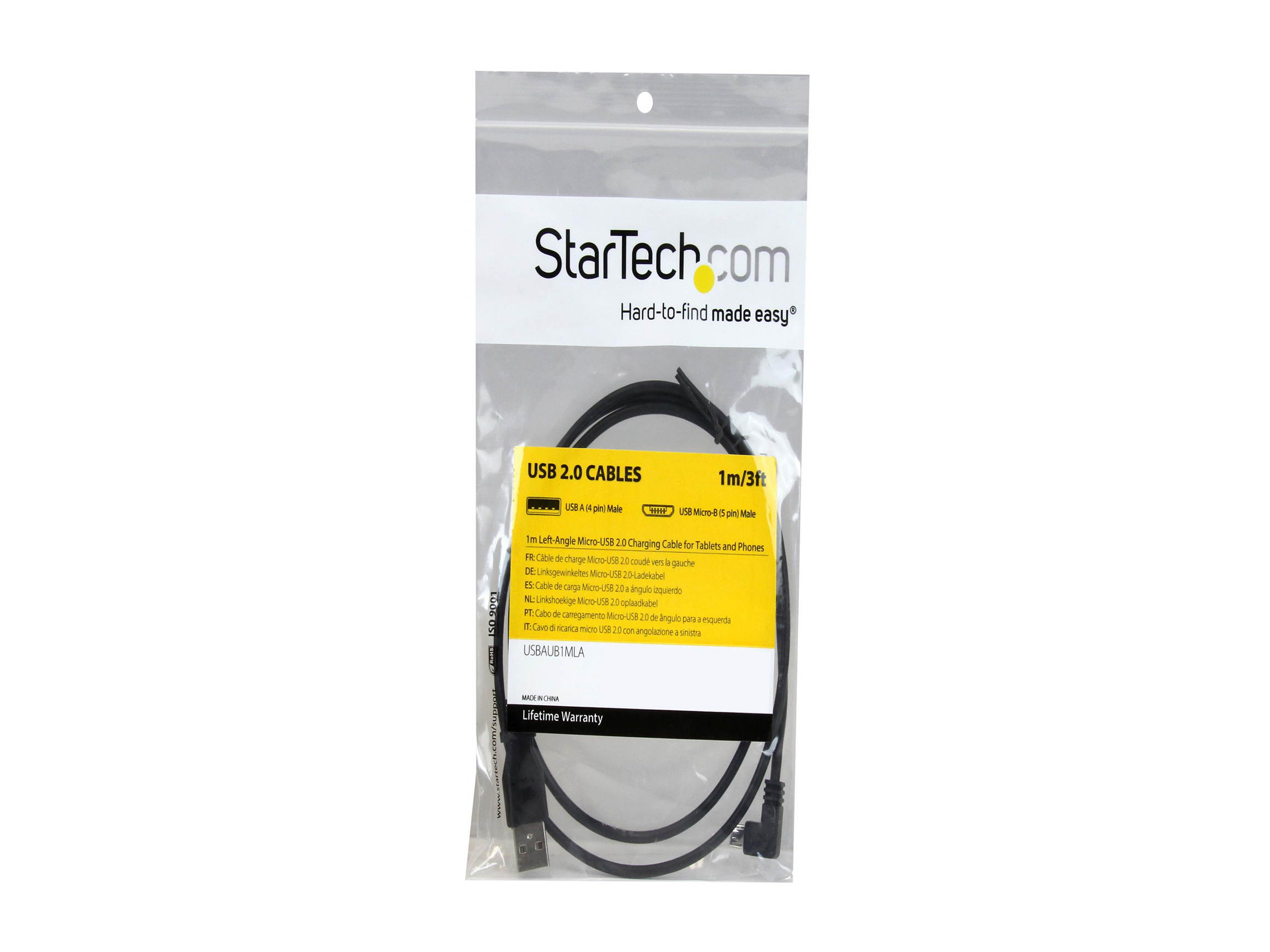 StarTech.com USBAUB2MLA Micro-USB Charge-and-Sync Cable M/M - Left-Angle Micro-USB - 24 AWG