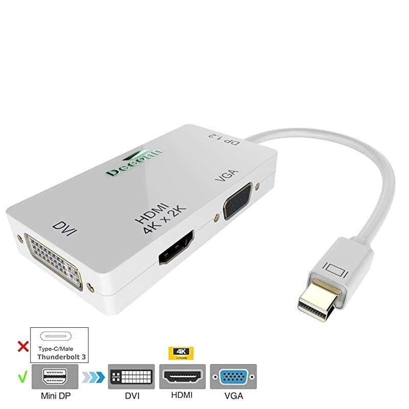 Gold Plated Mini Displayport Thunderbolt Port Compatible to Hdmidvivga 3in1 Adapter for Apple MacBook Air Pro Hdmi Port Supporting 4kx2k Resolution White