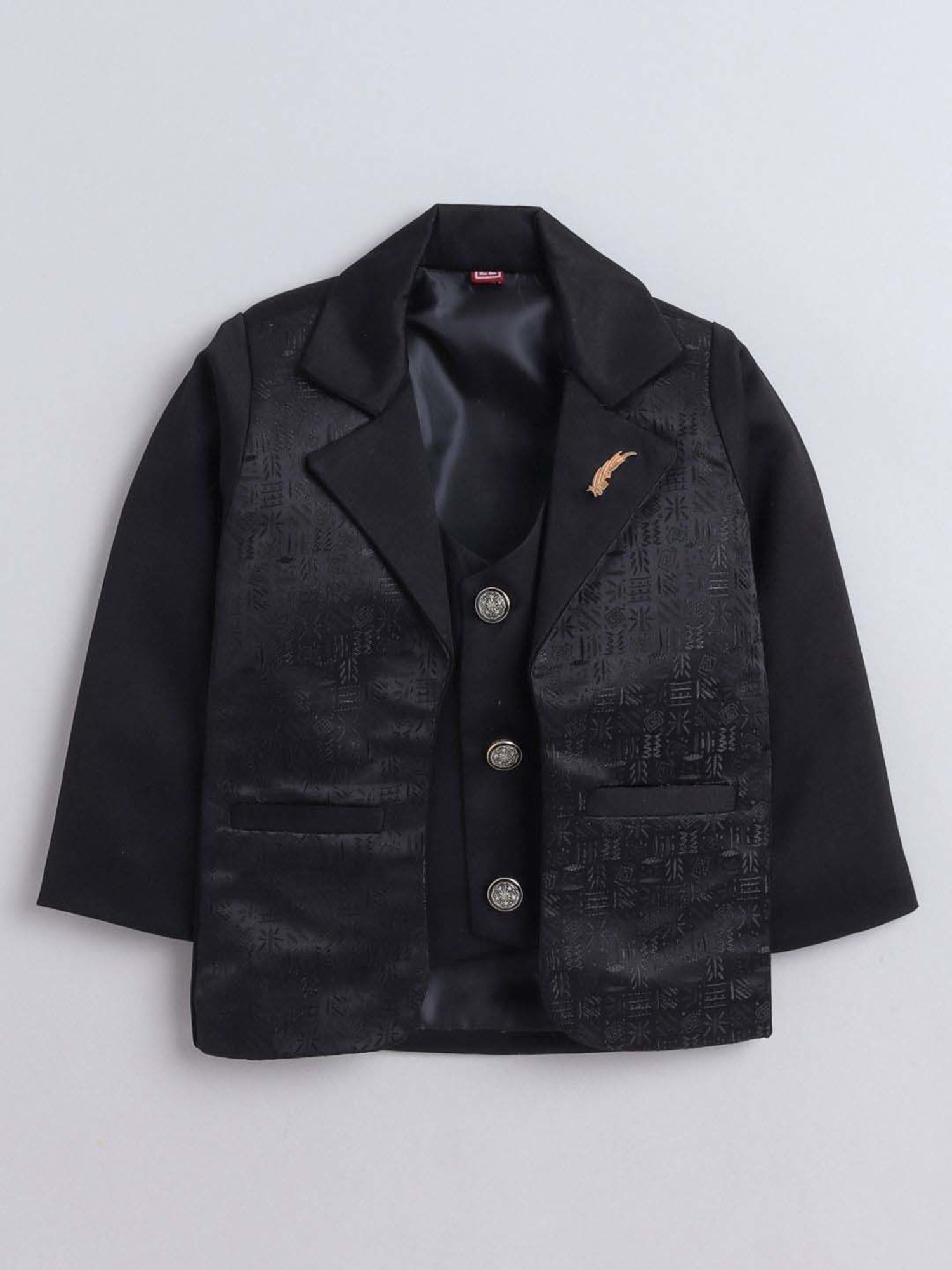 Fourfolds Boys Black & White Solid Full Sleeves Clothing Set