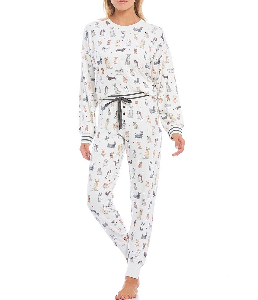 PJ Salvage Dog Town Printed Jersey Knit Jogger Drawstring Coordinating Sleep Pants