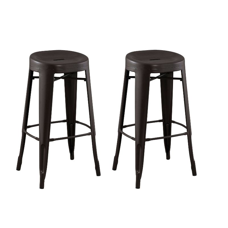 Set of 2 29" Quinn Backless Contoured Seat Barstools Steel/Antique Brown - ACEssentials