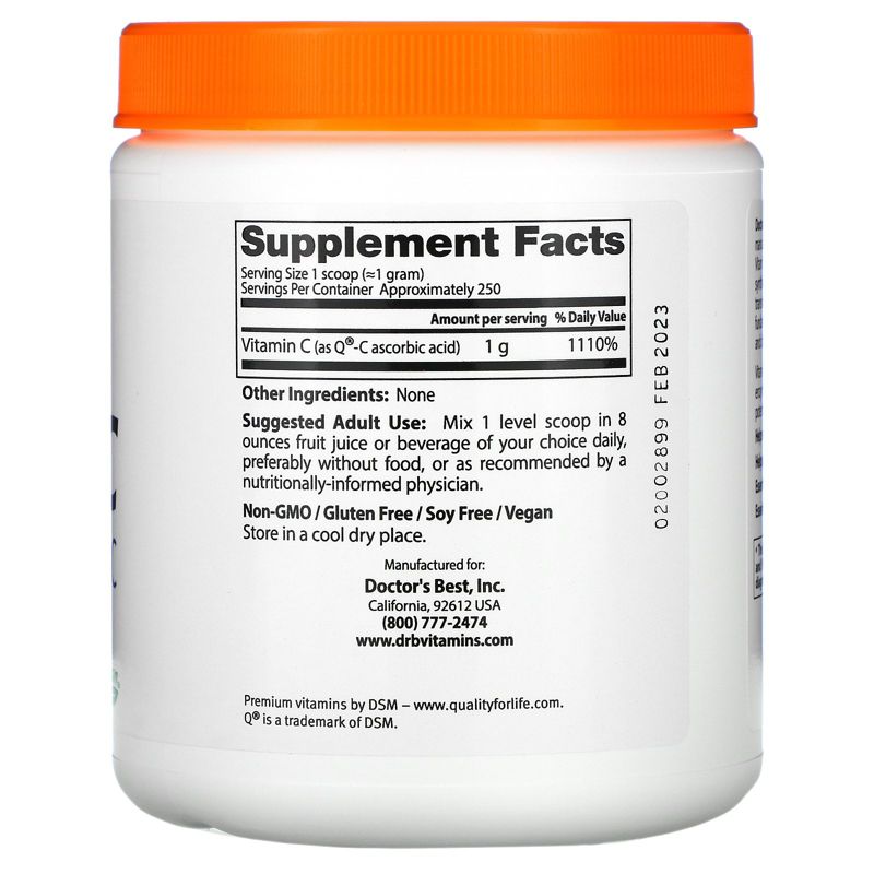 Doctor's Best Pure Vitamin C Powder with Q-C, 8.8 oz (250 g), Dietary Supplements