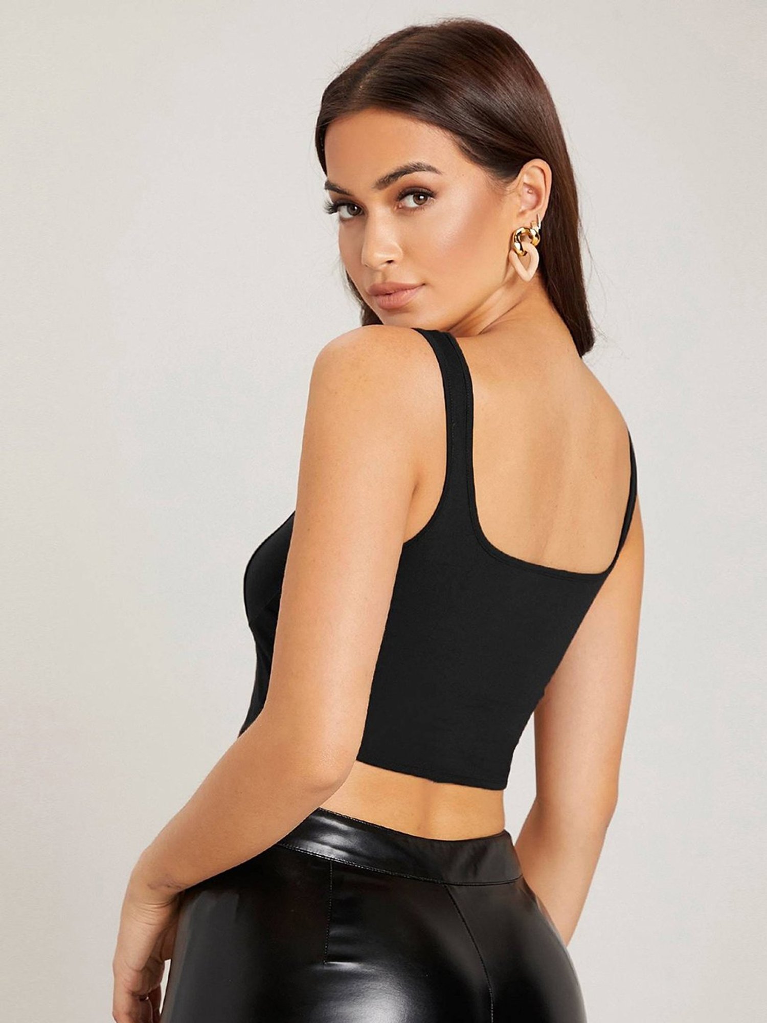 SELVIA Black Regular Fit Crop Top