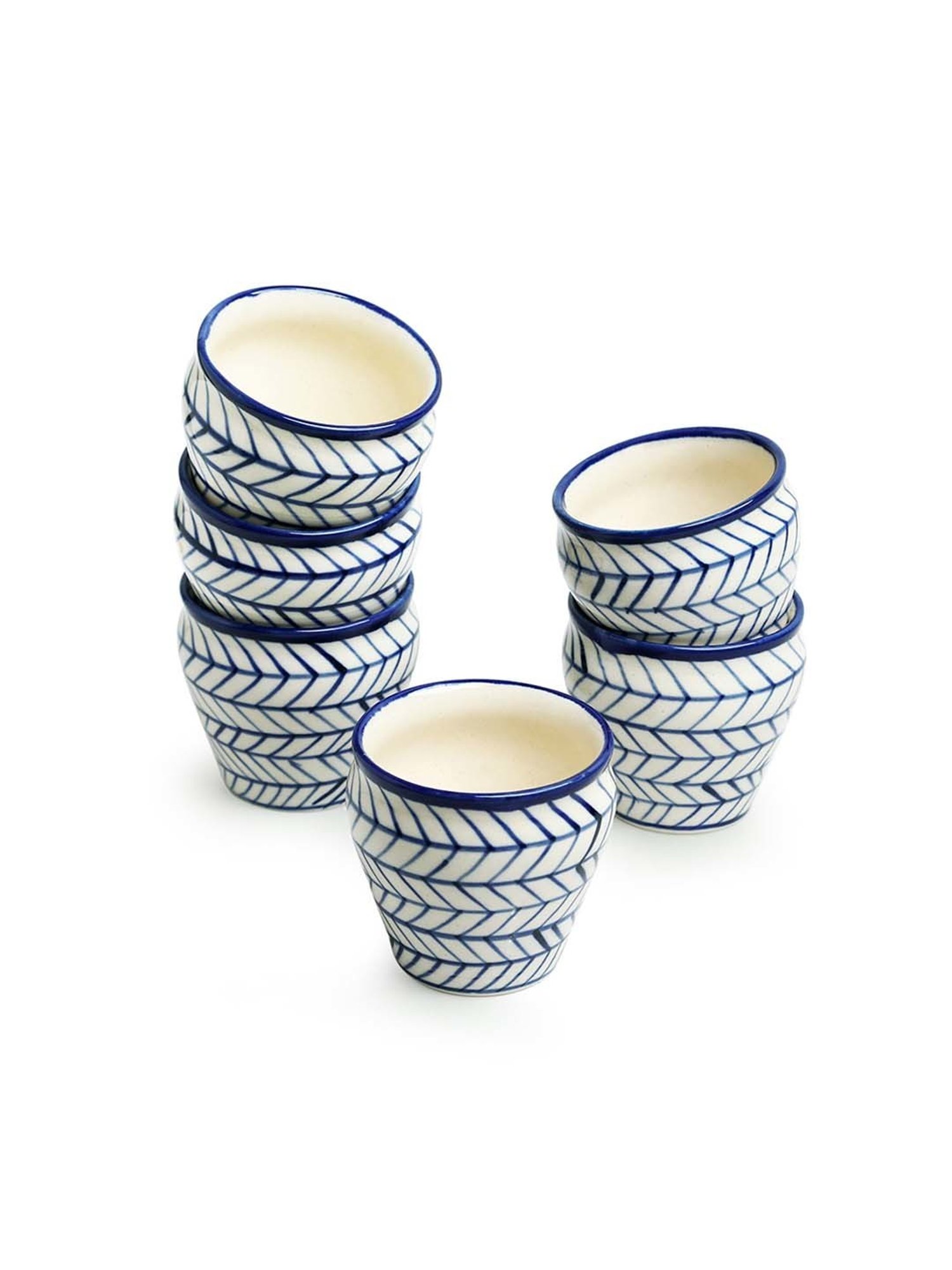 ExclusiveLane Indigo Blue & White Ceramic Hand-Painted Kulhad - Set of 6