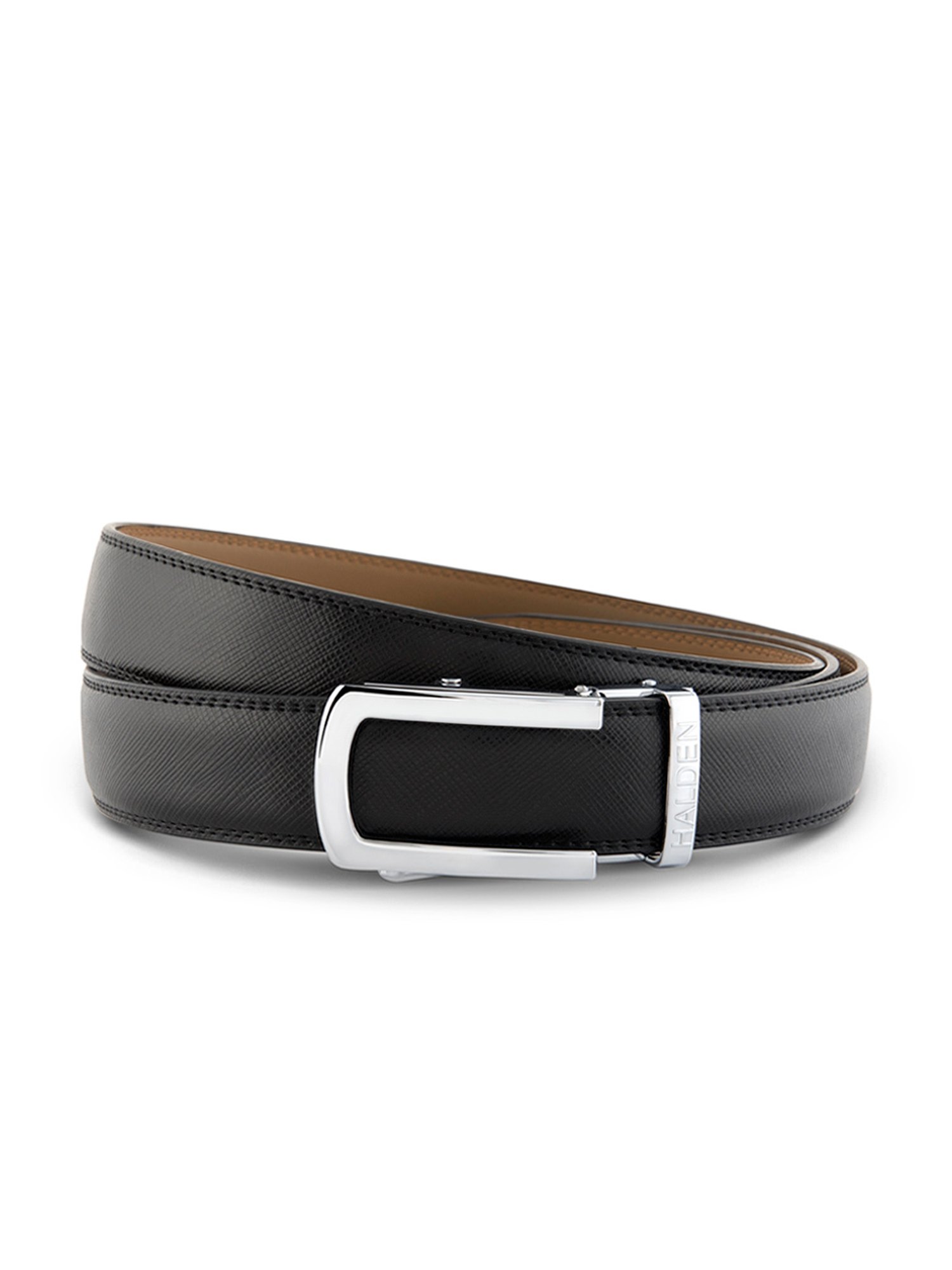 Halden Black Vellano Formal Belt With Classic Silver Glossy Buckle